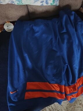 Nike Royal Blue Athletic Mesh Shorts with Orange Accents
